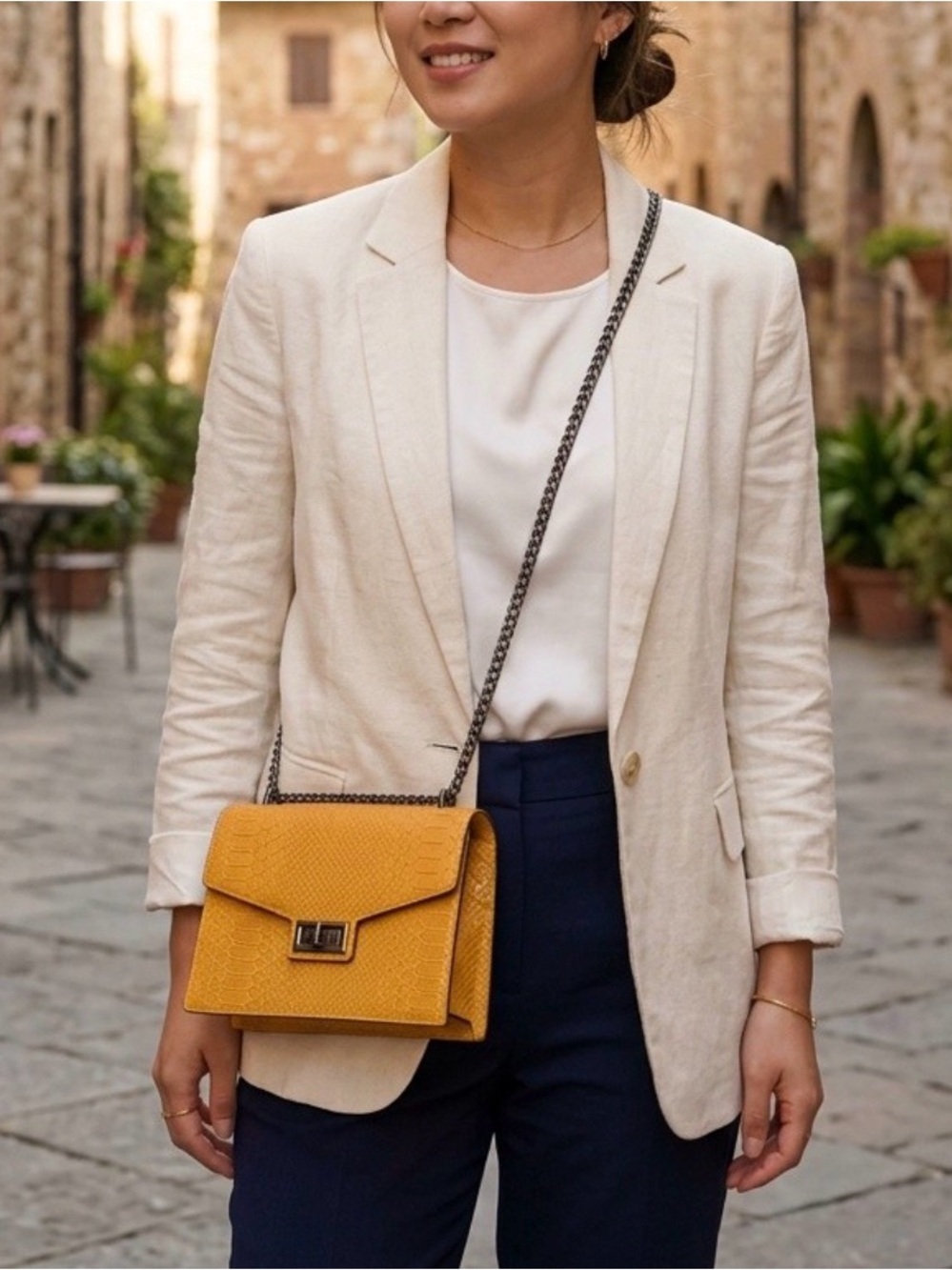 Italian Leather Crossbody Bag with Chain Strap